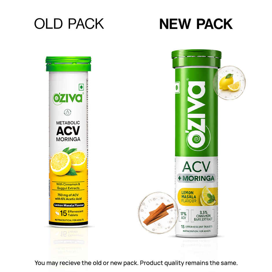 Oziva Apple Cider Vinegar with Moringa Tablets for Weight Management & Craving Control|Lemon Masala
