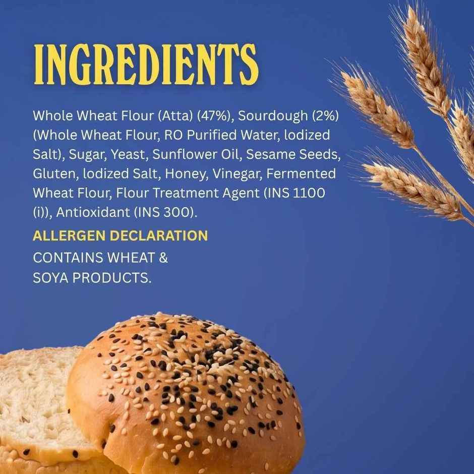 The Baker's Dozen Zero Maida Burger Buns | Gut Friendly Sourdough | Whole Wheat | Atta Bun