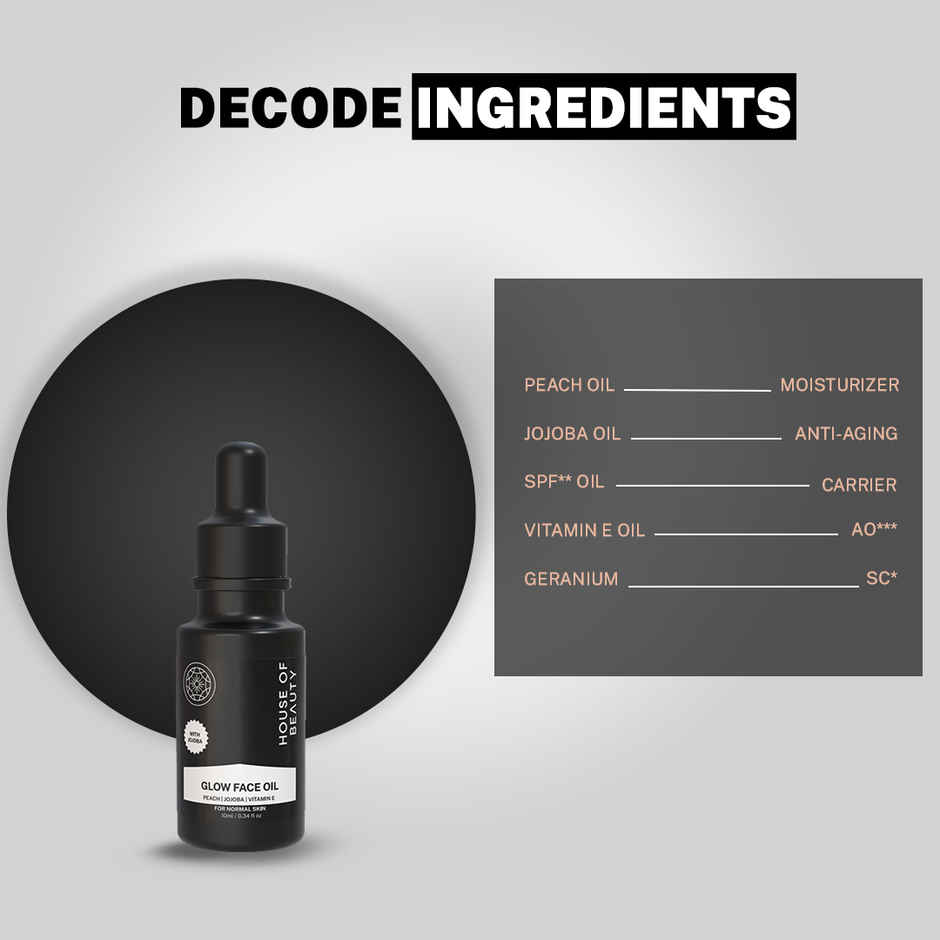 House of Beauty Super Fruit Glow Oil w/t Peach+Jojoba-all skin type for massage & primer(10ml)
