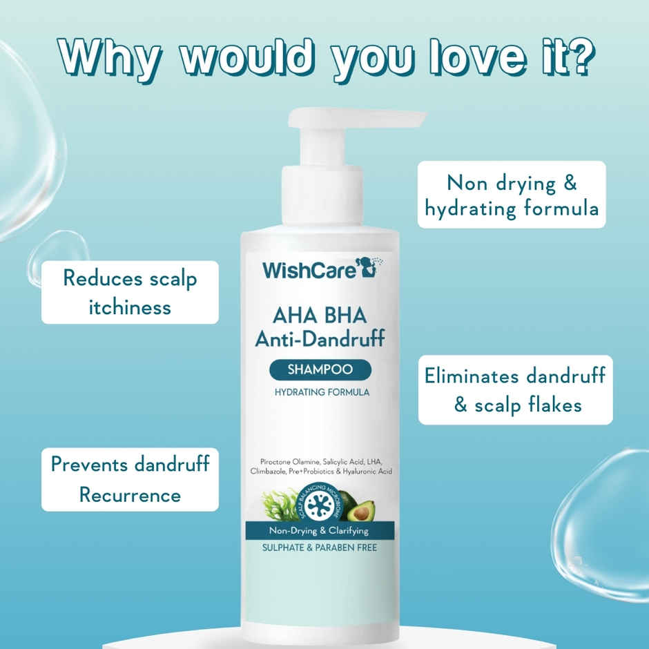 WishCare Hydrating AHA BHA Anti Dandruff Shampoo | 100% Dandruff Reduction-Paraben & Sulphate Free