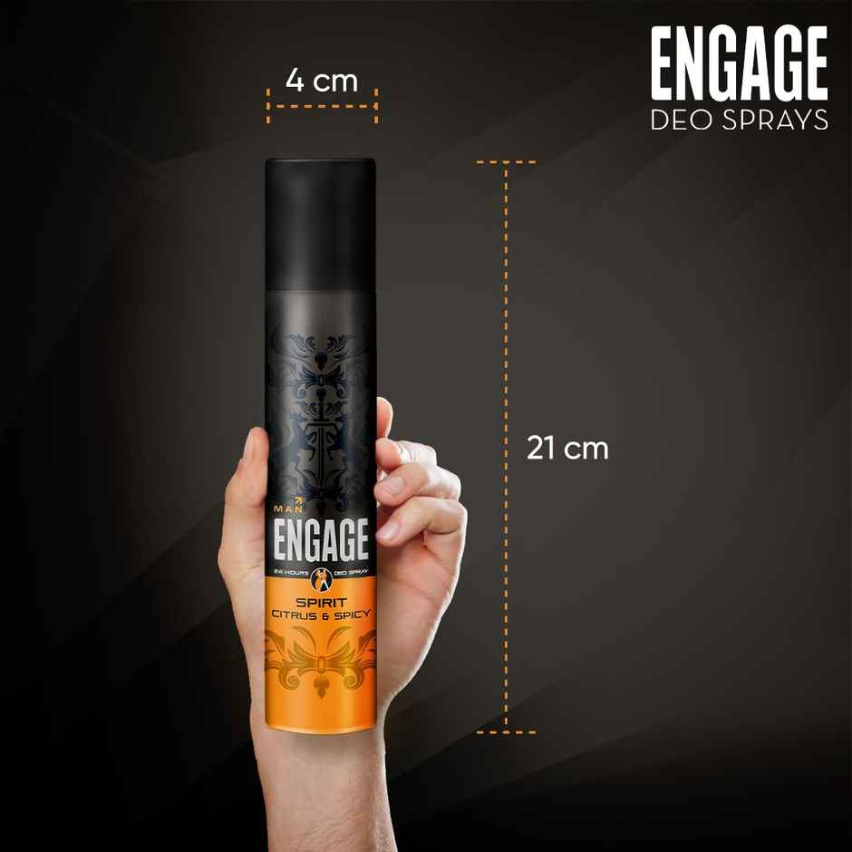 Engage Spirit Deodorant Spray for Men | Citrus & Spicy | 24hr Freshness