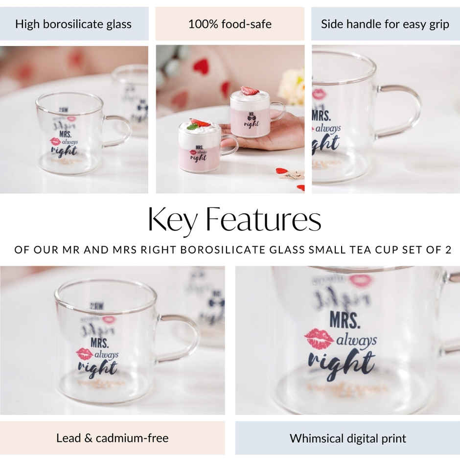 Nestasia Mr Right Mrs Always Right Glass Small Tea Cup | 140 ml
