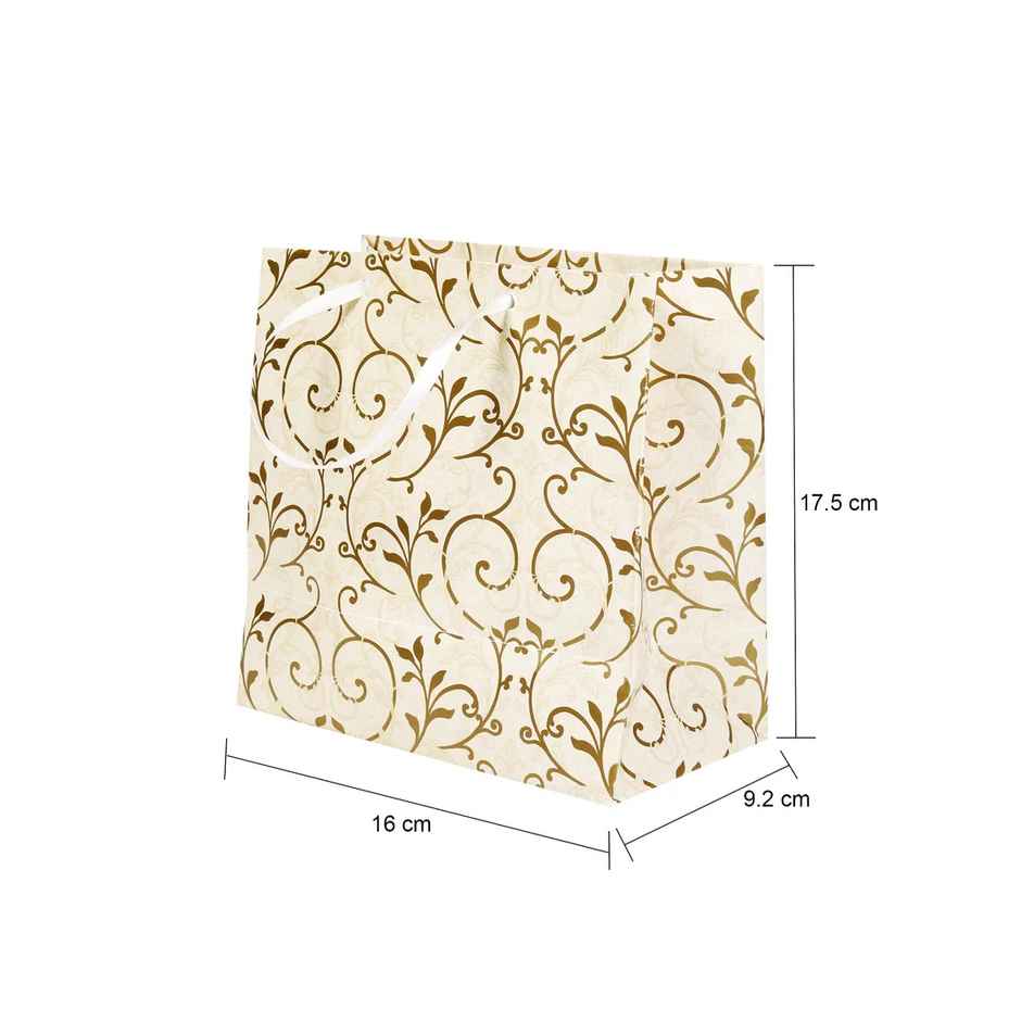 Itsy Bitsy Gift Bags Floral Swirls Ivory Shimmer L16 x W17.5 x D9.2cm Gol