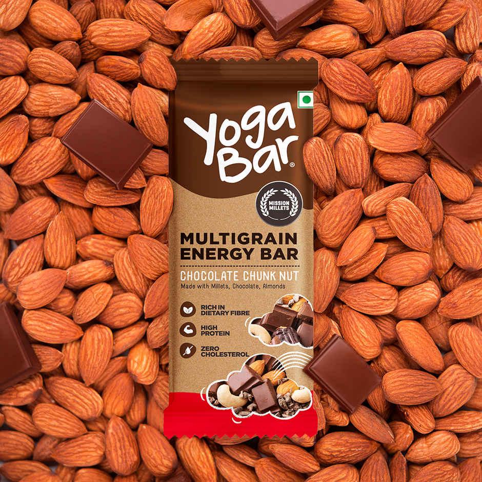 Yoga Bar Chocolate Chunk Multigrain Energy Bar, With Millets, Chocolate, Almonds, High Dietary Fibre