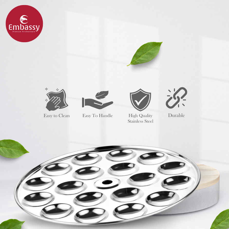 Embassy Button / Mini Idli Plate, 1 Plate, Without Stand, Makes 18 Small Idlis, Stainless Steel