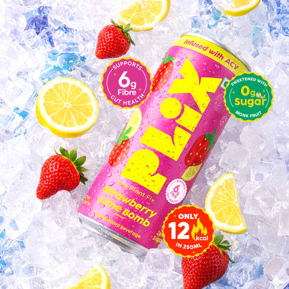 Plix Strawberry Lime Bomb Fizzy Soft Drink Can|Low Calorie & Zero Sugar|Prebiotics With 6g Fibre | Soda