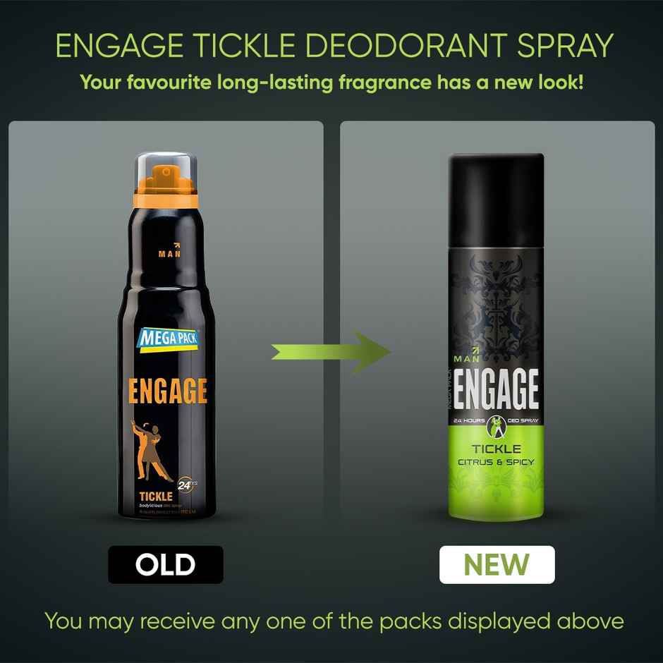 Engage Tickle Deodorant for Men, Body Spray, Citrus & Spicy, Skin Friendly