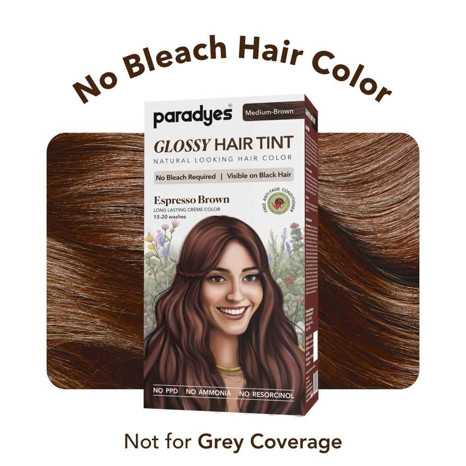 Paradyes No Bleach Espresso Brown Glossy Hair Tint, Ammonia|free Hair Color for Natural Black Hair