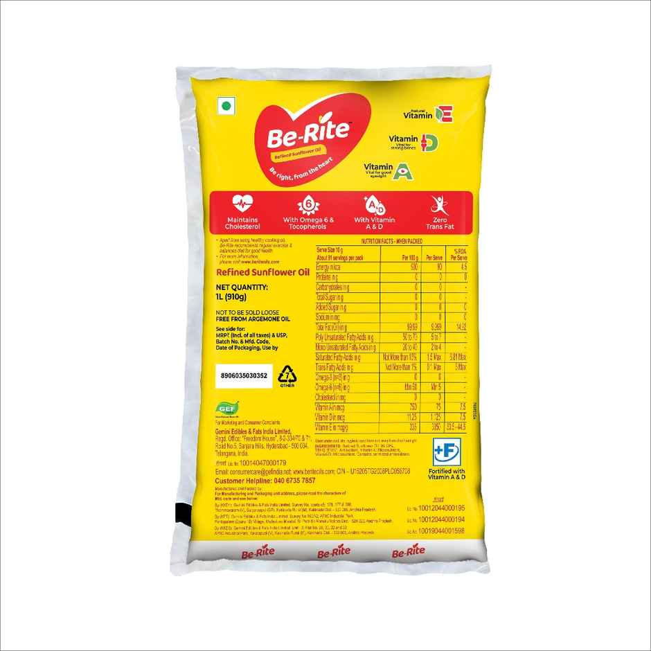 Be-Rite Refined Sunflower Oil 1 L