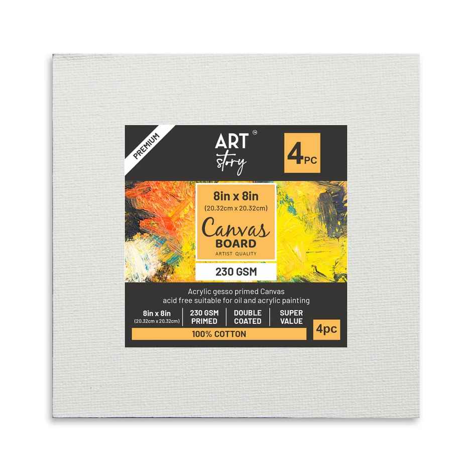 Itsy Bitsy Canvas Board Square 8 x 8 Inch 230gsm 2mm Thick 4 Pc Sw Lb