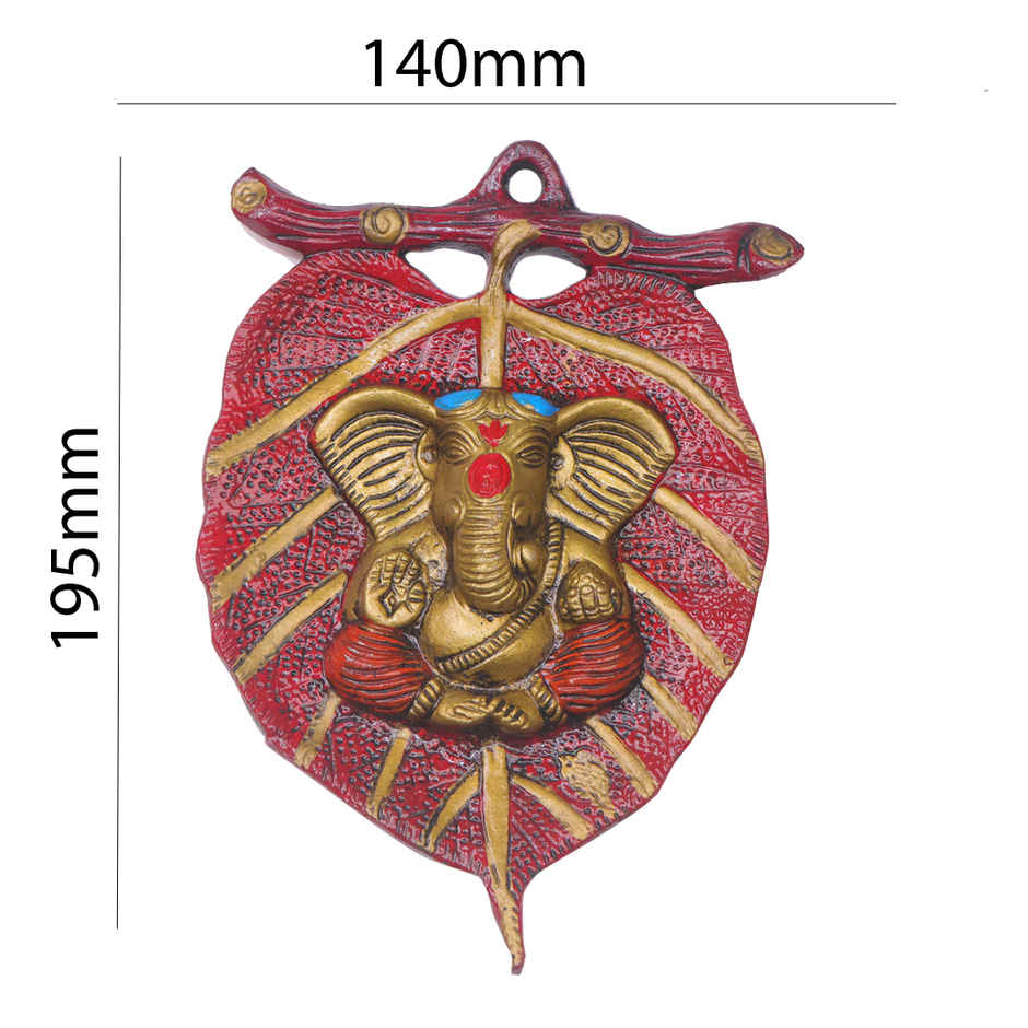 Ganesh Ji on Red Leaf Wall Hanging in Gold Polish | Devnidhi