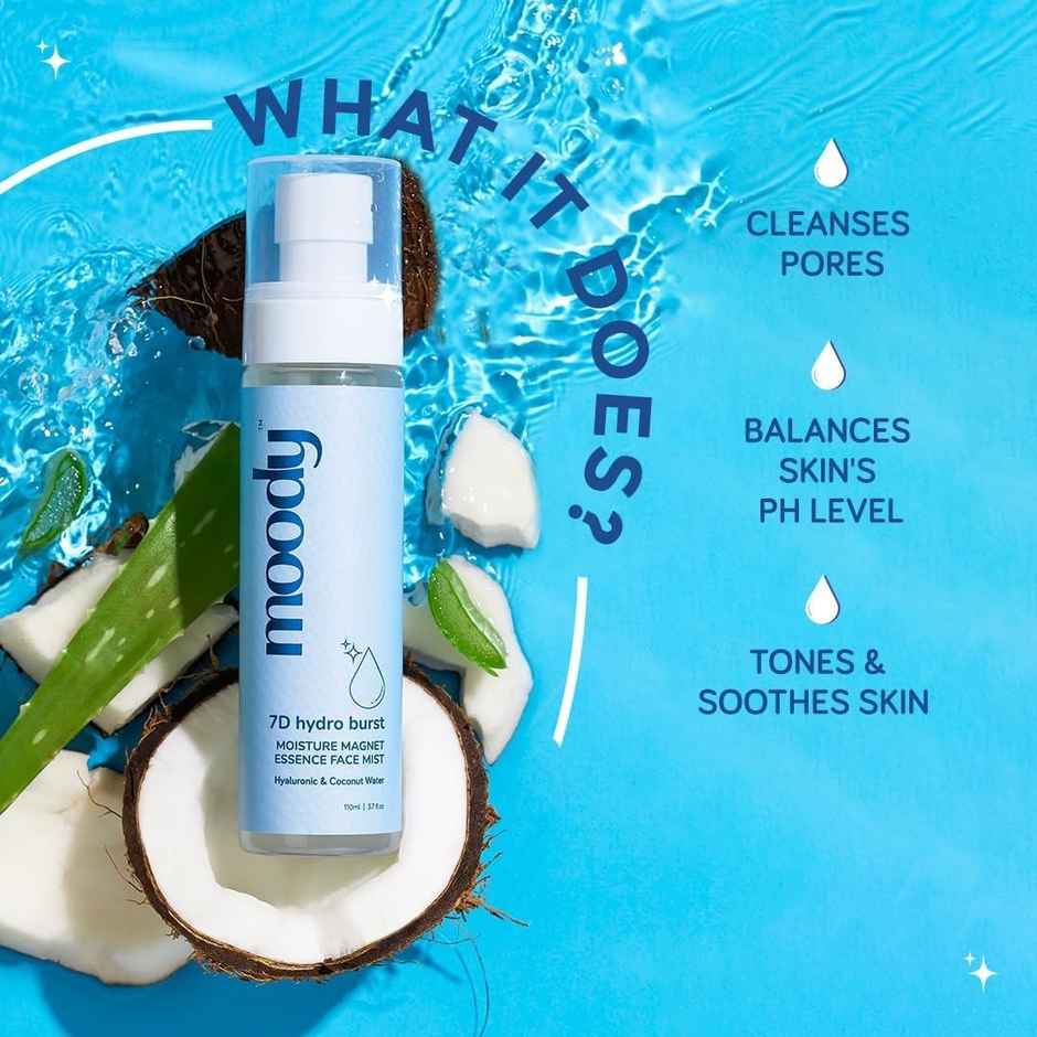 Moody 7D Hydro Burst Moisture Magnet Essence Face Mist, Hyaluronic & Coconut Water (110 Ml)