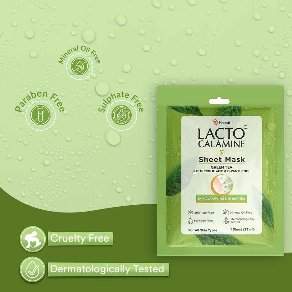 Lacto Calamine Green Tea Face Sheet Mask for Hydration, Calm & Clear Skin that Soothes Acne