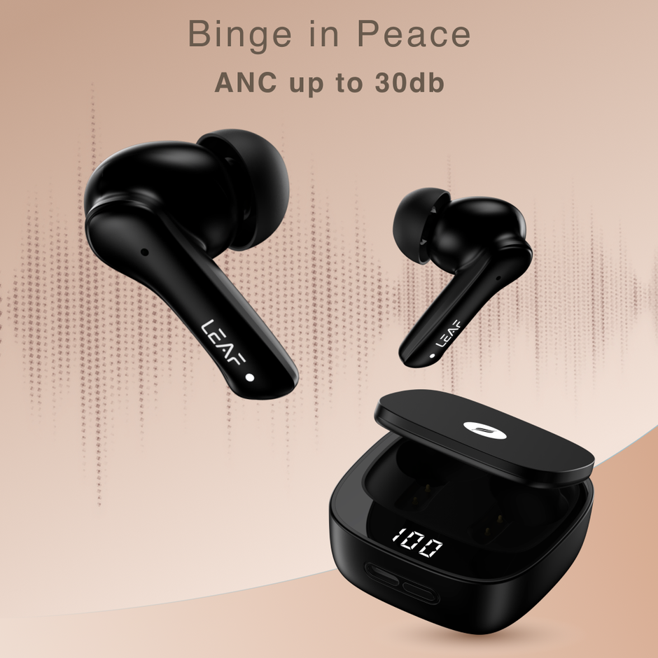Leaf Buds X614 True Wireless ANC Earbuds With Ai Sound App, 30H Playtime, BTv5.3, Carbon Black
