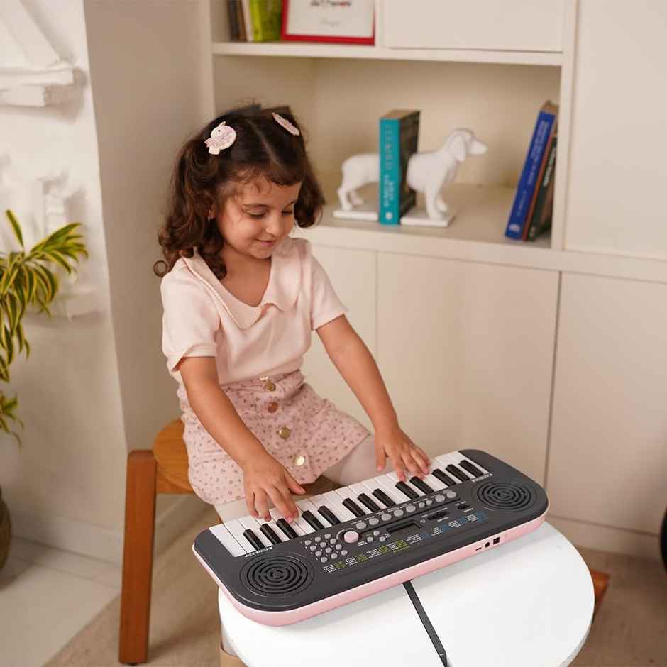 Kadence K-Tone Pink Kids Keyboard | 32 Mini Keys, 128 Tones, Rhythms & Adapter