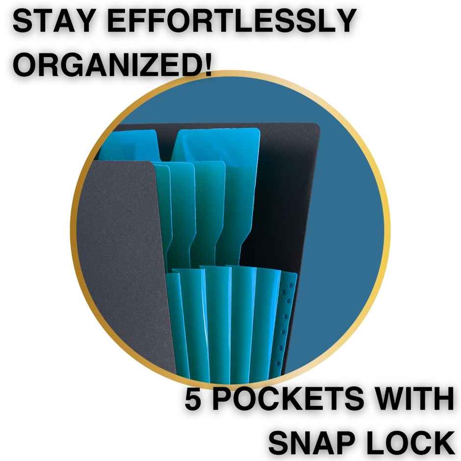 SPS 5 Pocket Expanding File Folder | Smile Design | Blue | Document Organizer | School & Office Papers