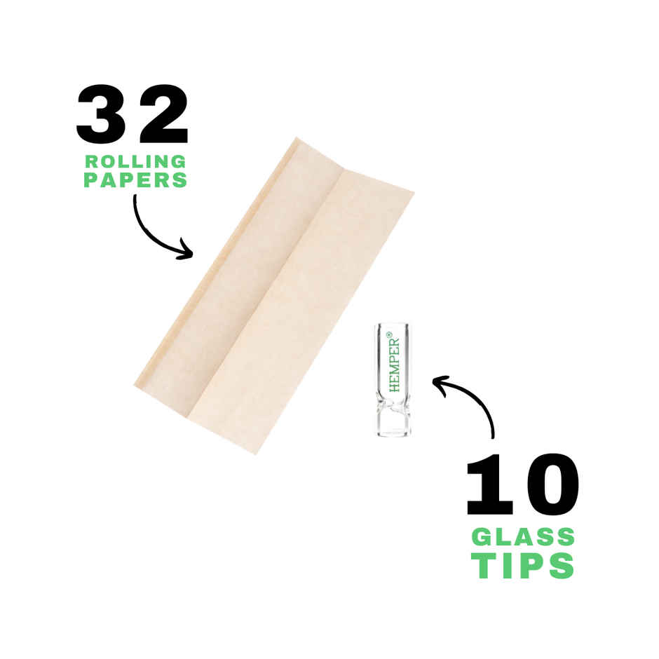 Hemper French Brown Rolling Paper with 7mm Glass Tips 32 + 10 - King Size Slim by Hemper