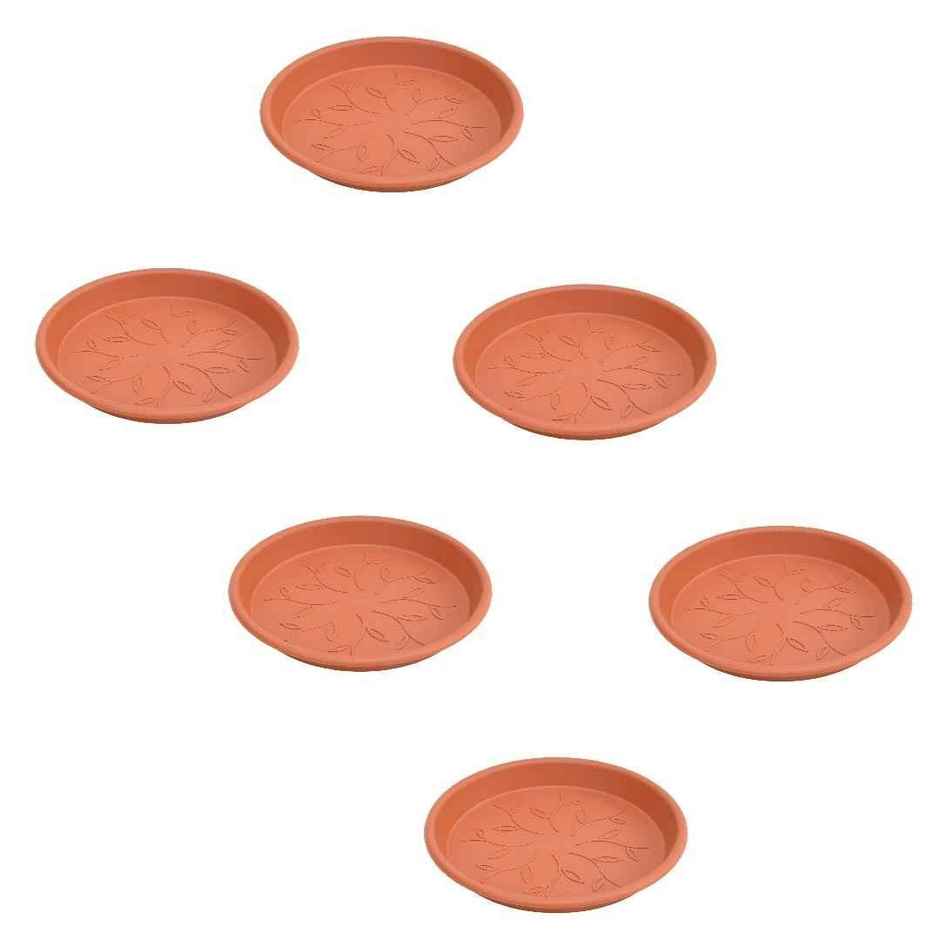 Ugaoo UV Treated Gardening Plastic Tray Plate | Saucer Pots - 4 in | Brown | Terracotta | Set of 6