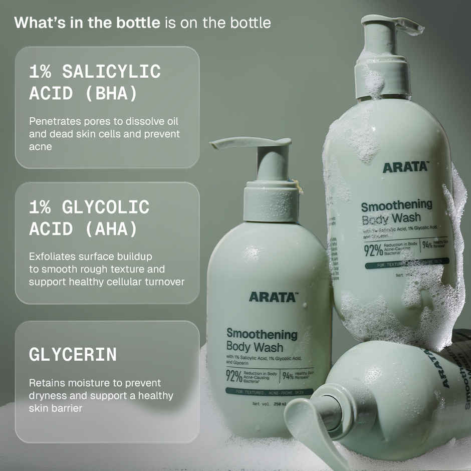 Arata Smoothening Body Wash with 1% Salicylic Acid & Glycolic Acid for Bacne & Strawberry Skin
