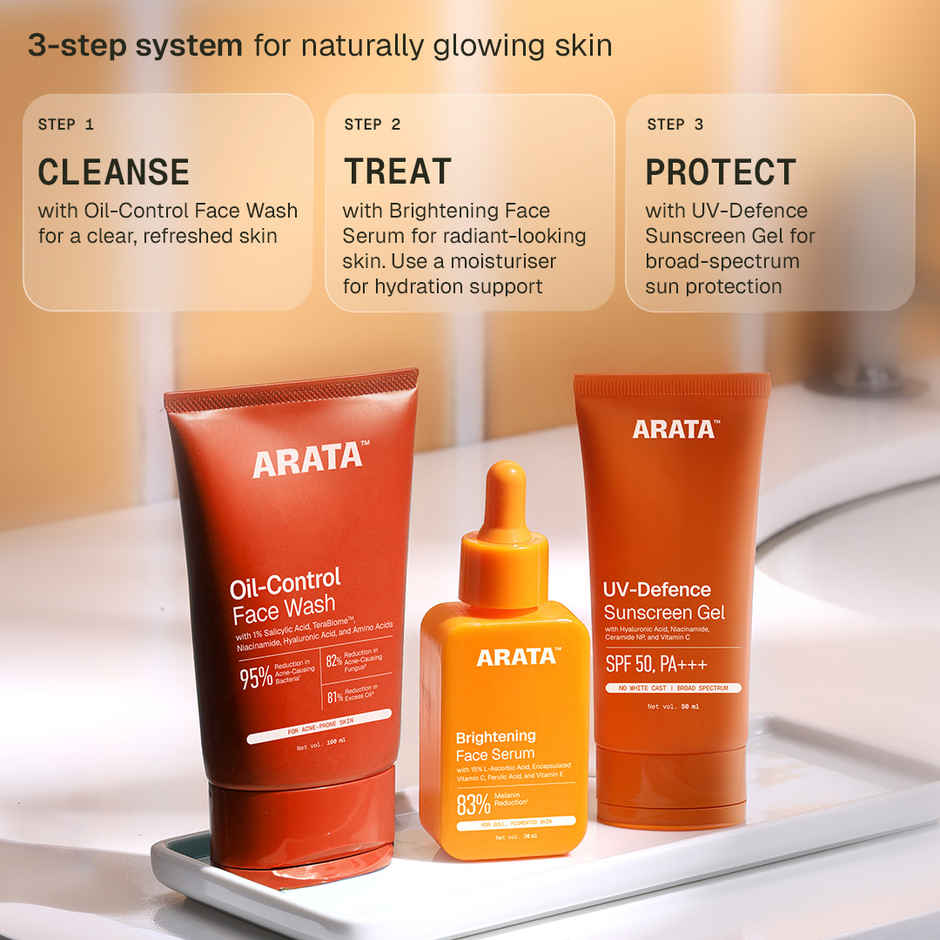 Arata UV-Defence SPF 50, PA+++ Sunscreen Gel with Hyaluronic Acid, Niacinamide, Ceramide & Vitamin C