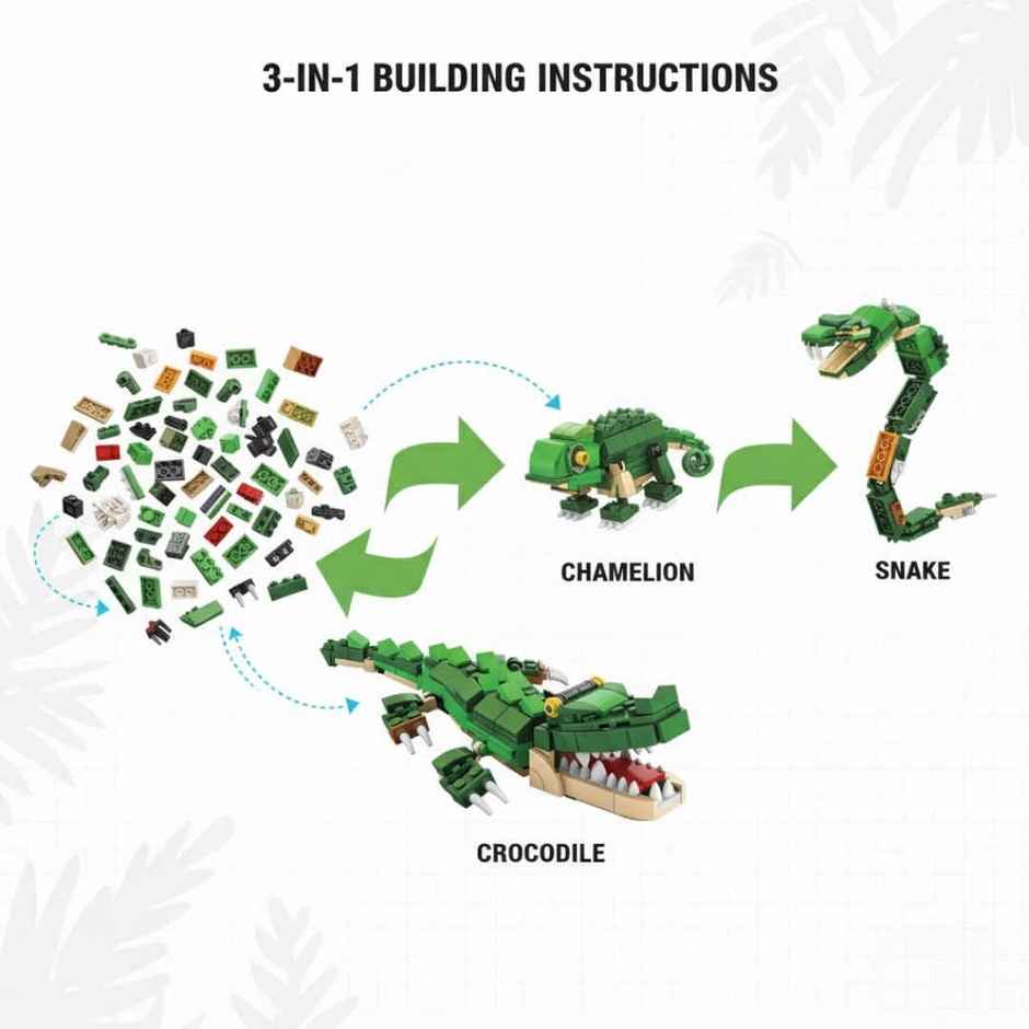 Apex Wild Animals Building Blocks 194 Pieces | Crocodile, Chameleon & Snake