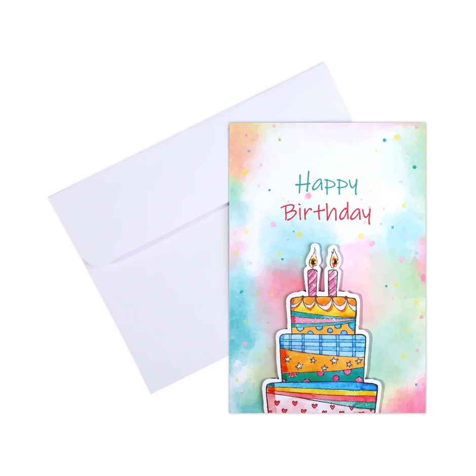 Itsy Bitsy Greeting Card & Envelope Birthday Cake 4 x 6 Inch 2 Pc Pb Lb