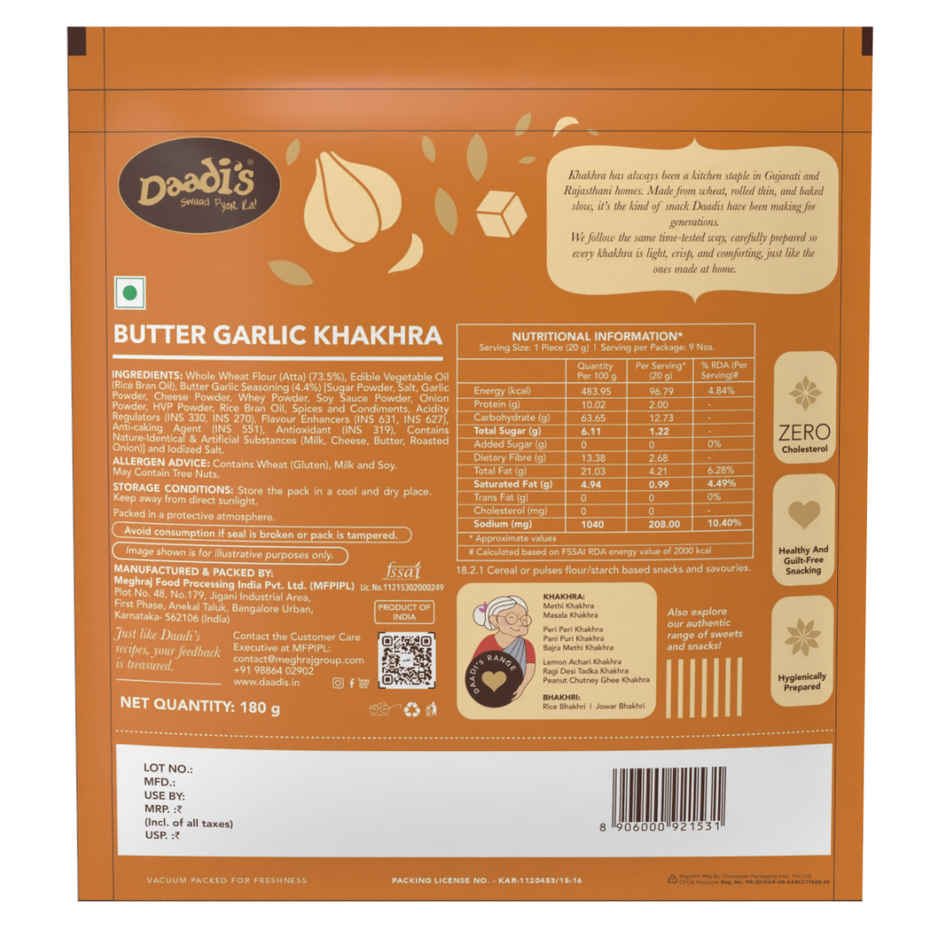 Daadi's Butter Garlic Khakhra | Crunchy & Flavored