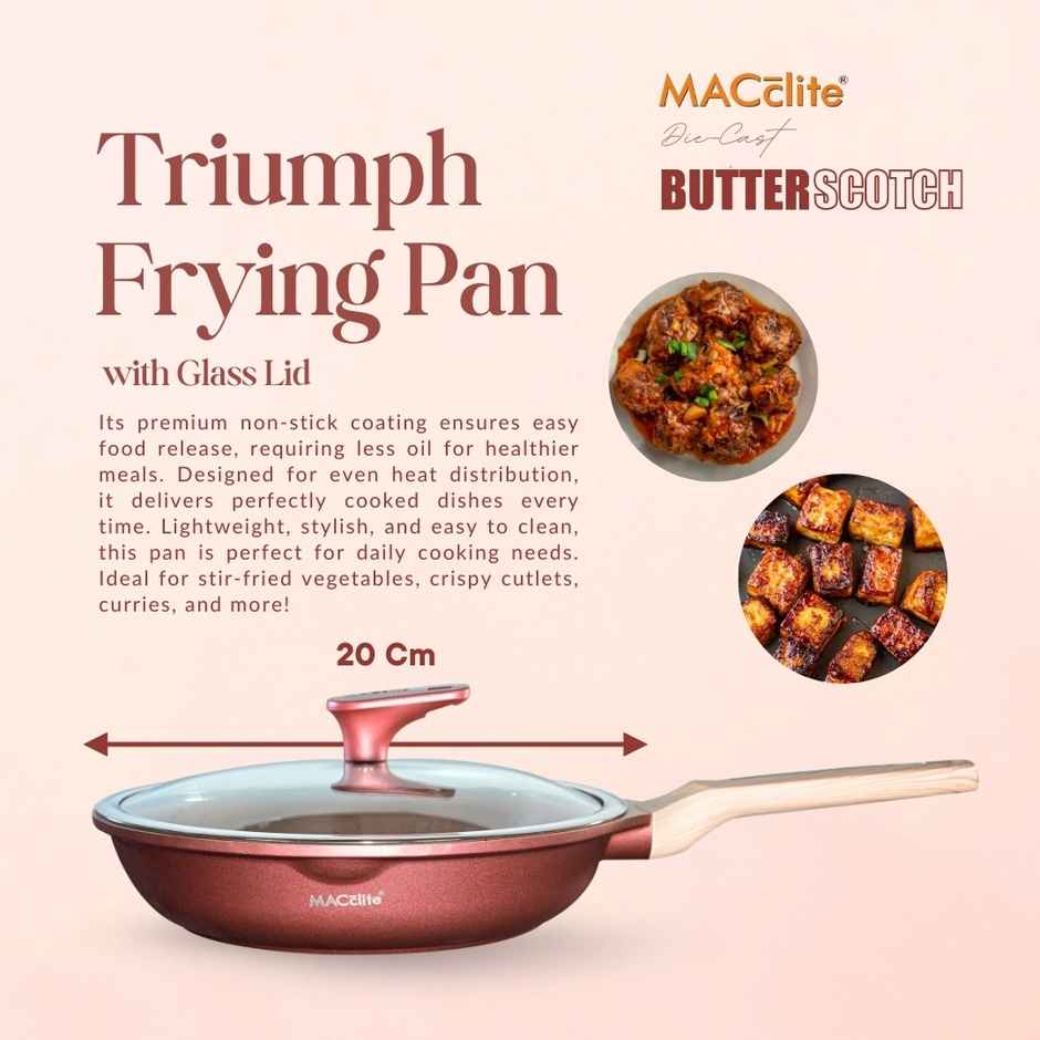 Macclite Non-Stick PDC Granite+ Induction Base Butter Scotch Triumph Frying Pan 20 cm With Glass Lid