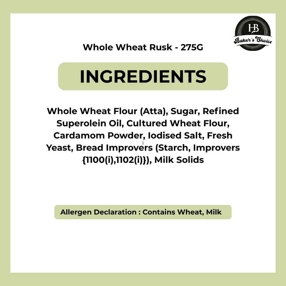HB Bakers Choice Whole Wheat Rusk | 0%Maida
