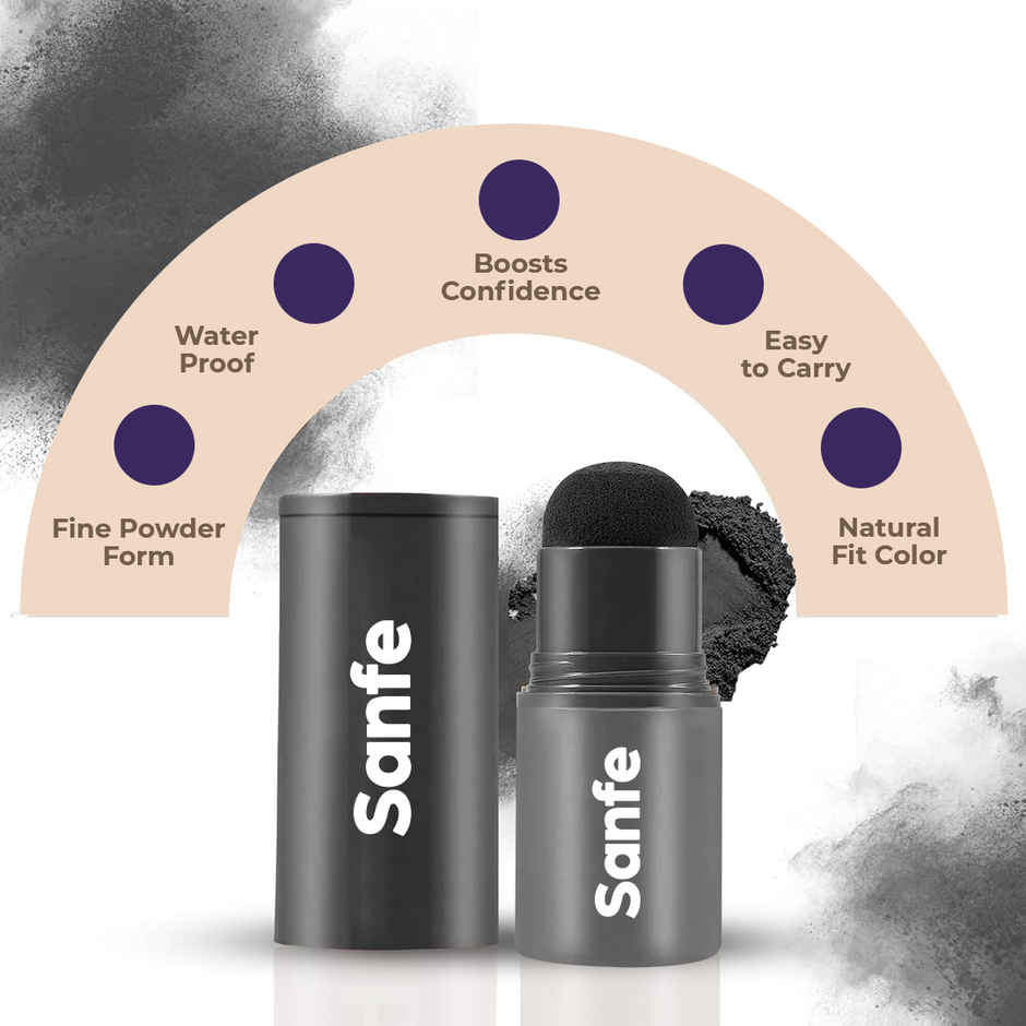 Sanfe Quick Fix Hair & Eyebrow Touch Up Kit - Black | Root Cover Up Powder Stick for Grey Hair