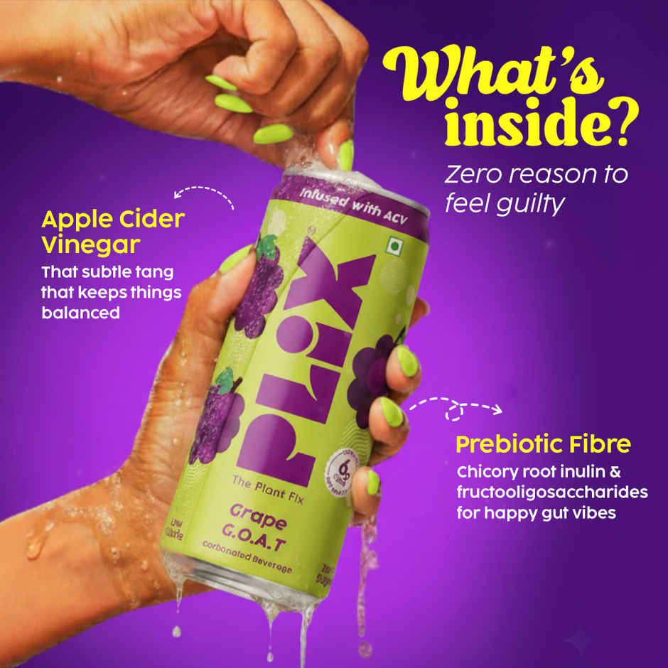 Plix Grape G.O.A.T Fizzy Soft Drink Can | Low Calorie & Zero Sugar | Prebiotics with 6g Fibre