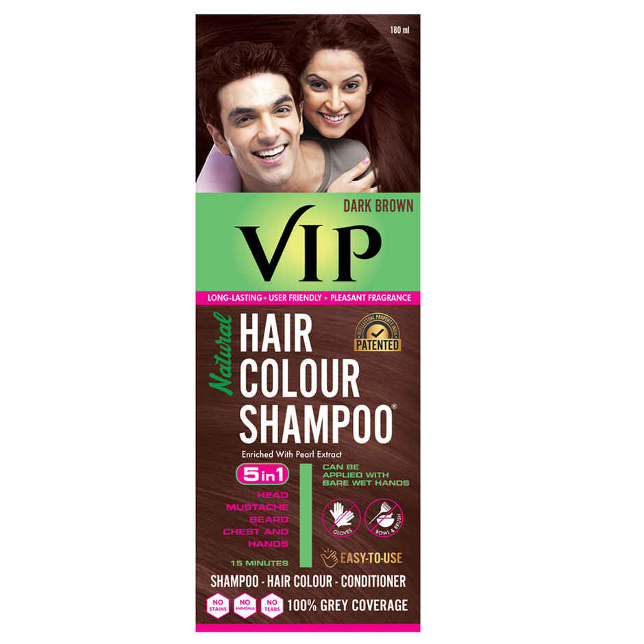 Vip Hair Colour Shampoo For Men And Women Dark Brown - Ammonia Free