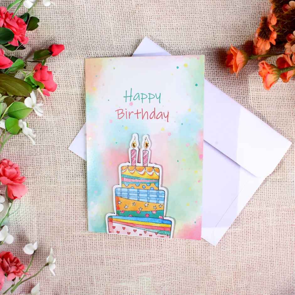 Itsy Bitsy Greeting Card & Envelope Birthday Cake 4 x 6 Inch 2 Pc Pb Lb