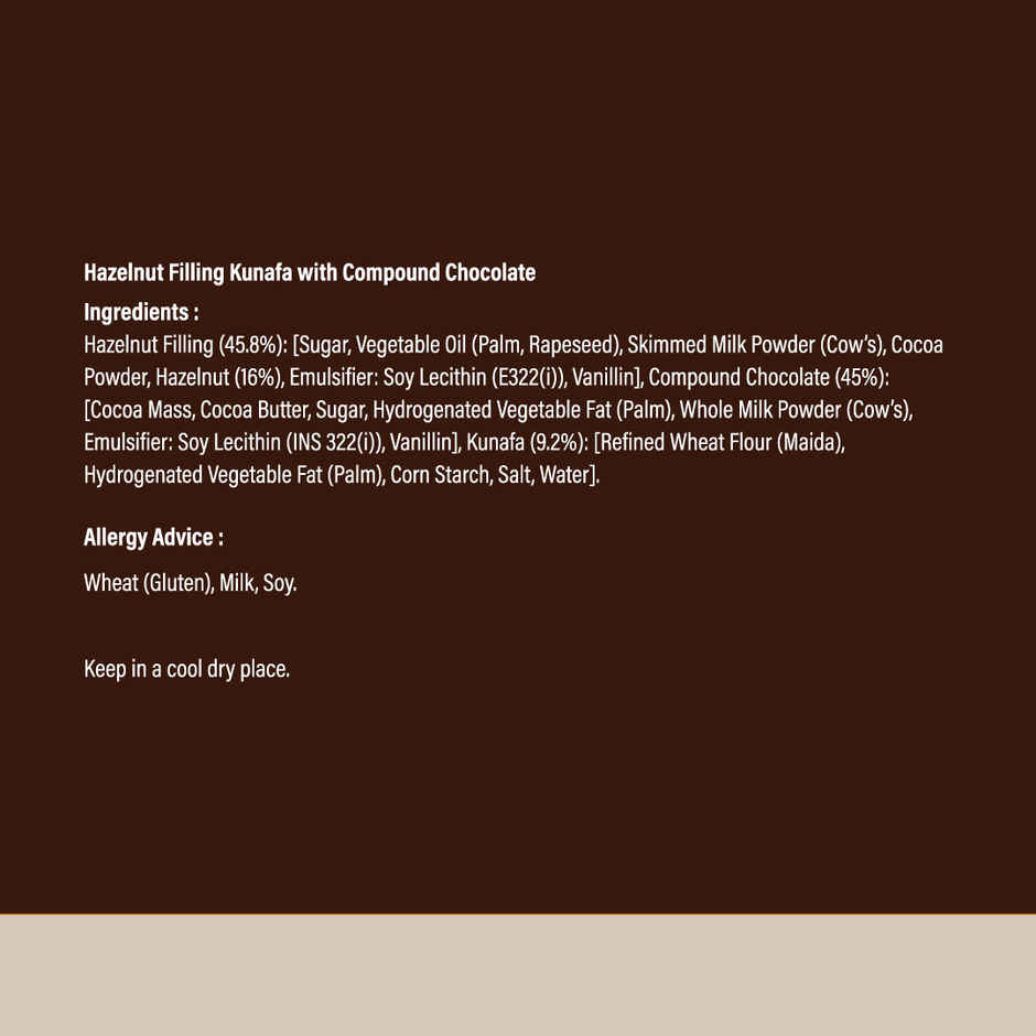 Cocoa Melts Dubai Hazelnut Kunafa Chocolate Bar