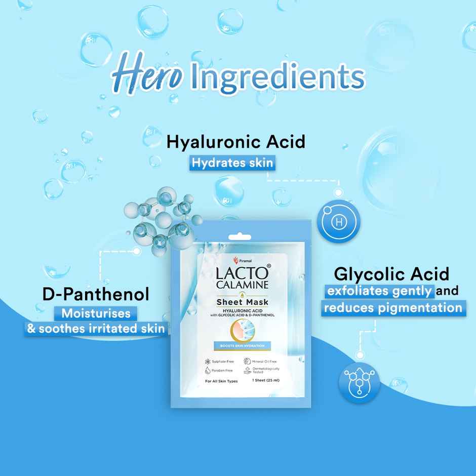 Lacto Calamine Hyaluronic Acid Face Sheet Mask for Intense Hydration, Refreshing, Plumpy & Dewy Skin Combo