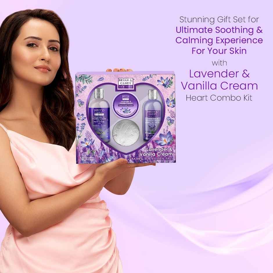 Bryan & Candy Lavender Heart Kit Combo|Shower Gel|Hand-Body Lotion|Body Polish|Loofah|Pack Of 3