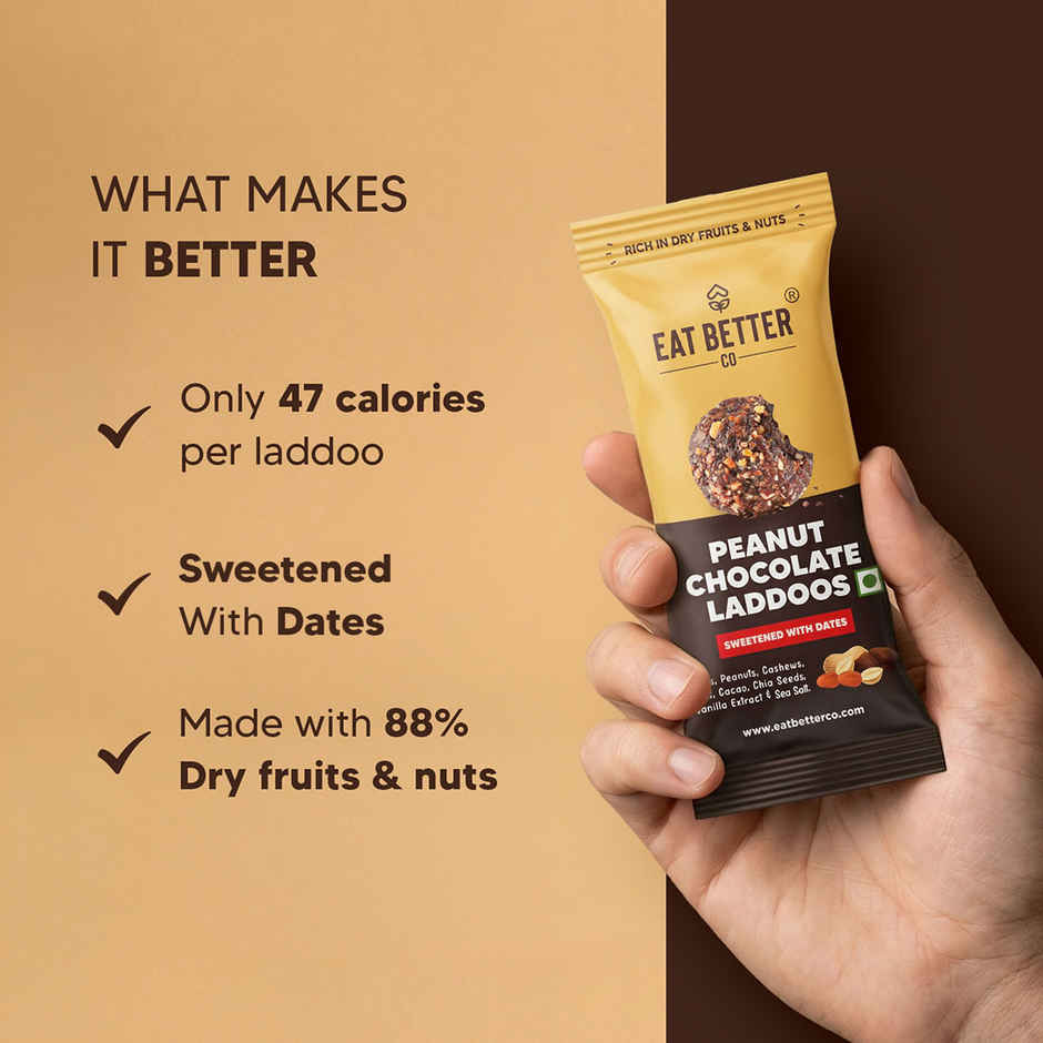Eat Better Co Peanut & Chocolate Laddoos High Protein, Truly Natural