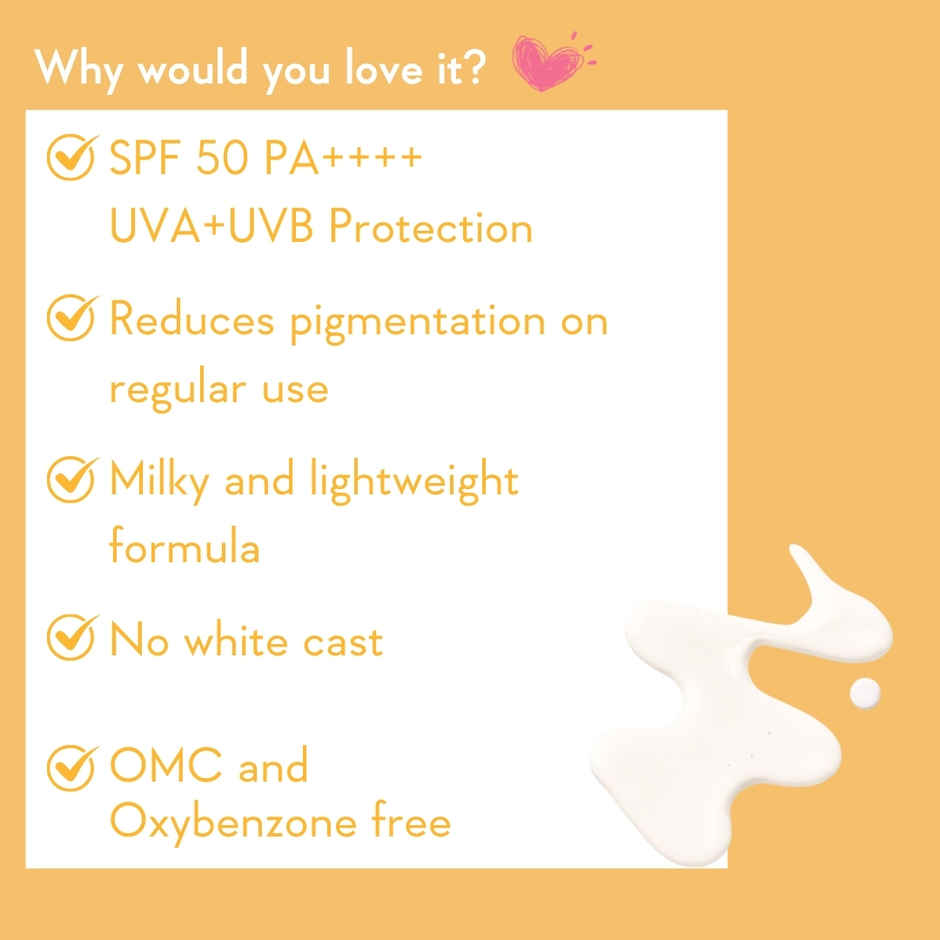 WishCare Vitamin C Pure Glow Milk Sunscreen SPF 50 PA++++ In-Vivo Tested | No White Cast