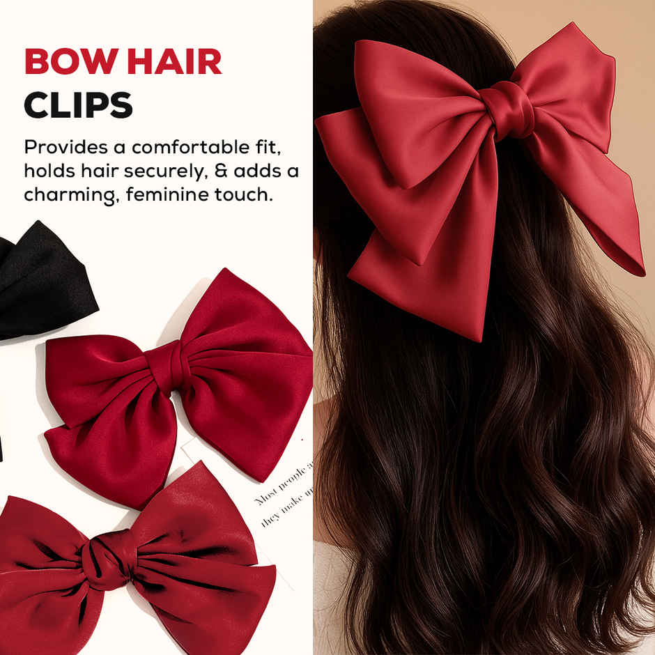 Gleva Women's Large Bow Hair Clip | Soft Long Tail Bow Tie Hair Accessory with Metal Clip Red
