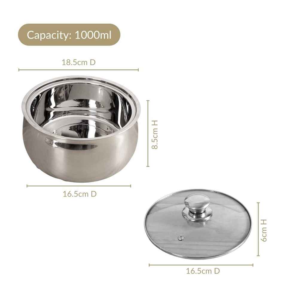 Nestasia Stainless Steel Double Walled Casserole with Glass Lid | 1000 ml