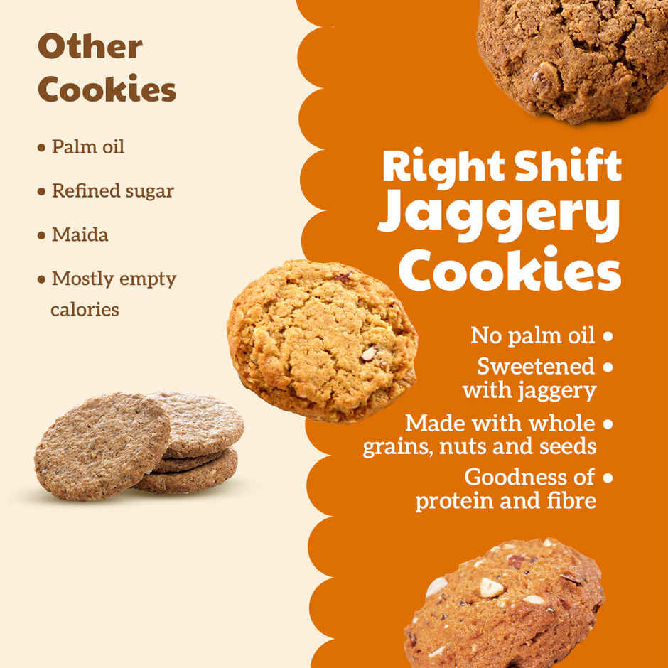 Right Shift Jaggery Oats 0% Maida Cookies | 0% Refined Sugar | With Nuts and Seeds