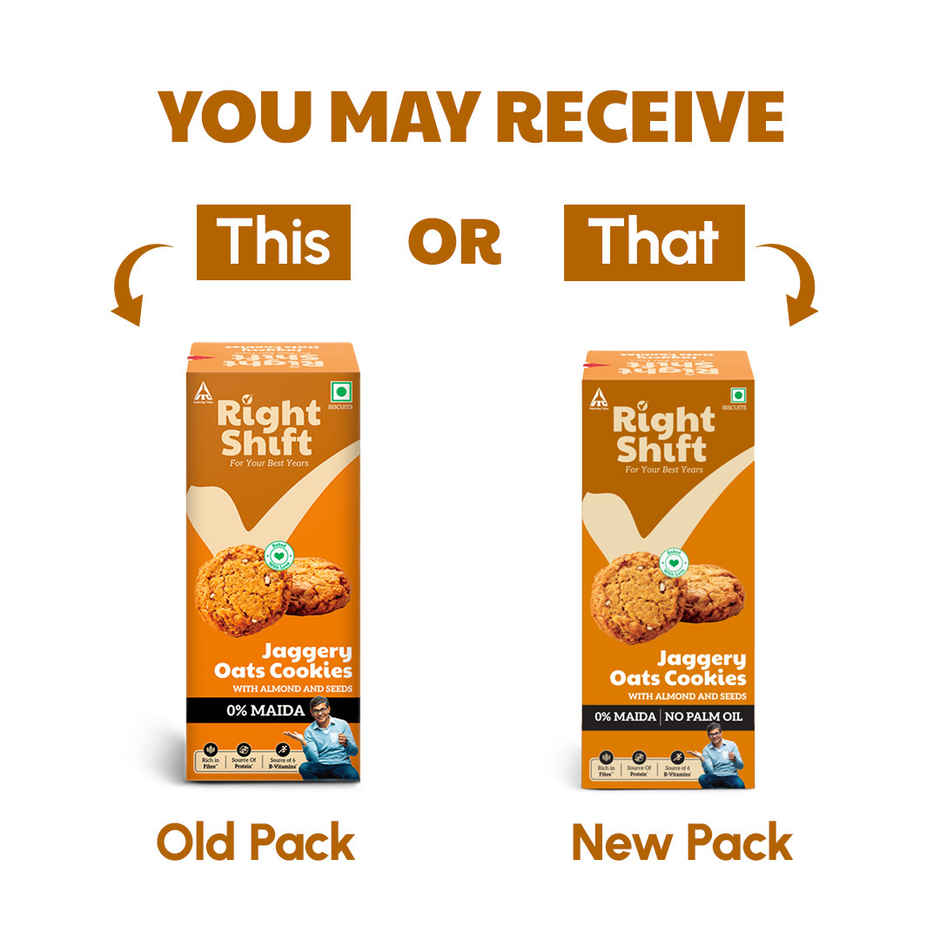 Right Shift Jaggery Oats 0% Maida Cookies | 0% Refined Sugar | With Nuts and Seeds