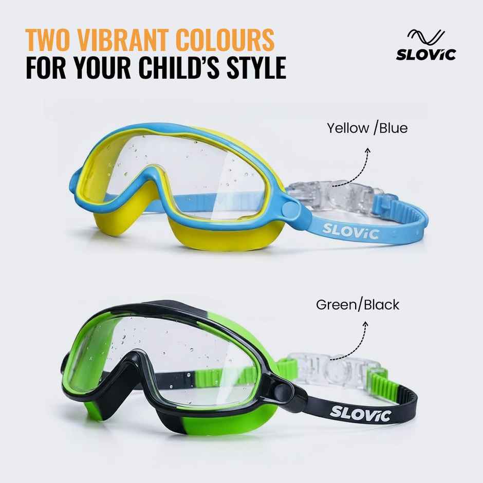 Slovic Kids Swimming Goggles with UV Protection, Ear Plugs & Leak-Proof Fit (Blue, Yellow)