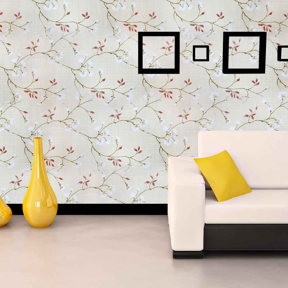Wollzo Red Leaf Wallpaper Self Adhesive Peel and Stick Wall Decor 45 x 500 cm