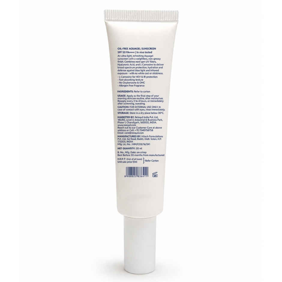 Re'Equil Oil Free Aquagel Sunscreen Hyaluronic Acid For Hydration