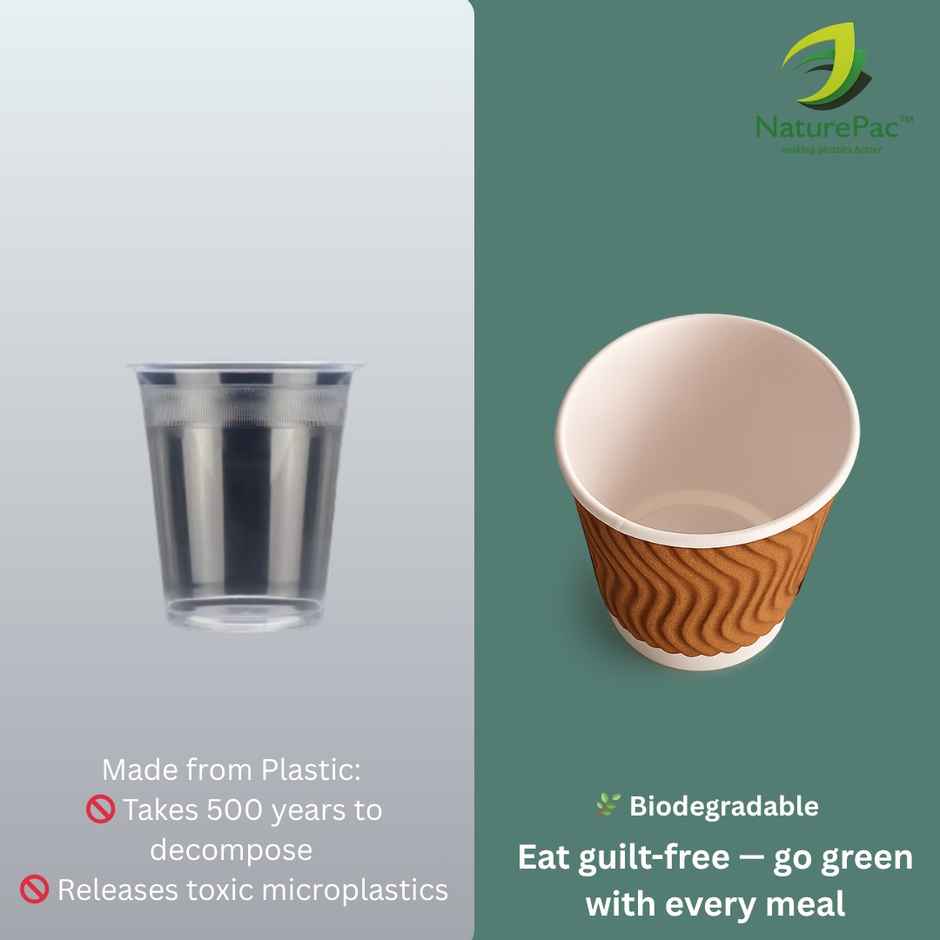 Ripple Paper Cups | 130 ml | 25 pcs | Disposable and Sturdy | Naturepac