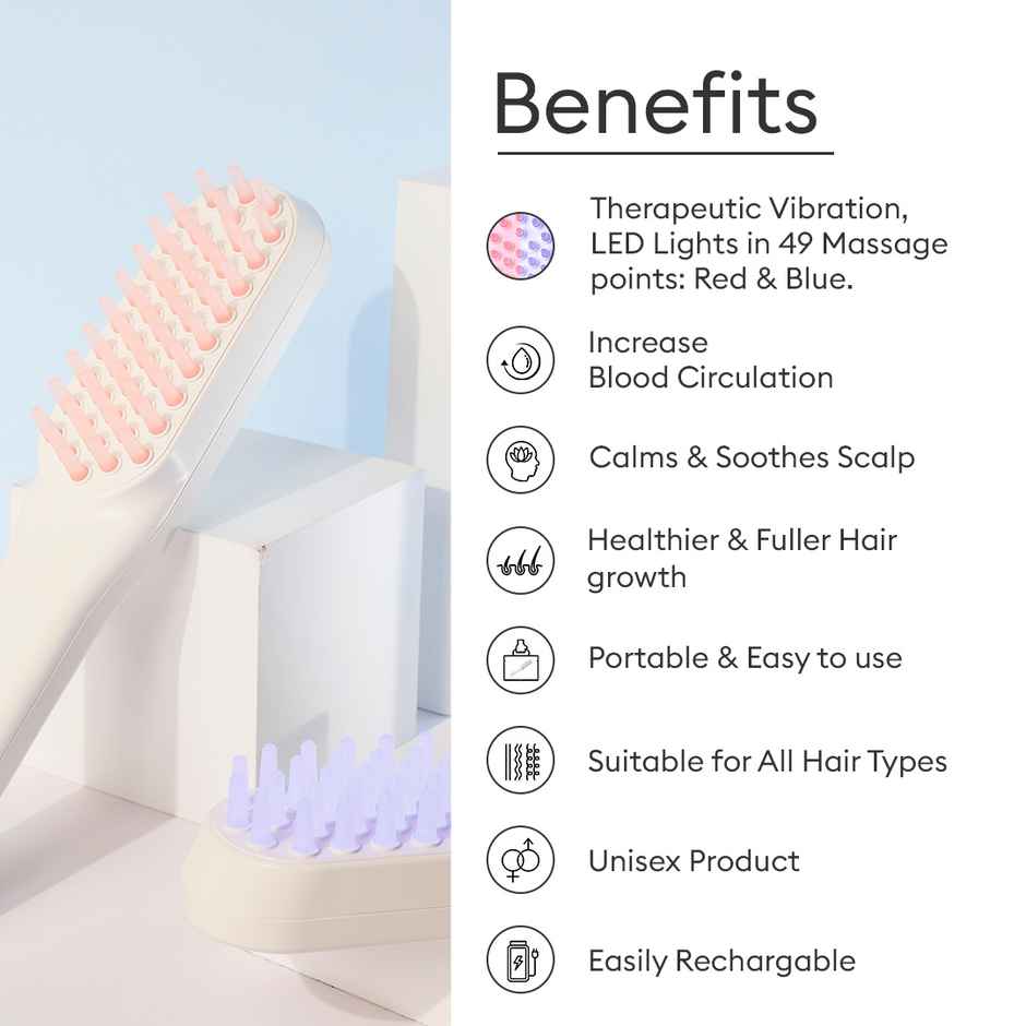 PROTOUCH LED Hair Growth Therapy Comb | Reduces Hair Fall | Head Massager