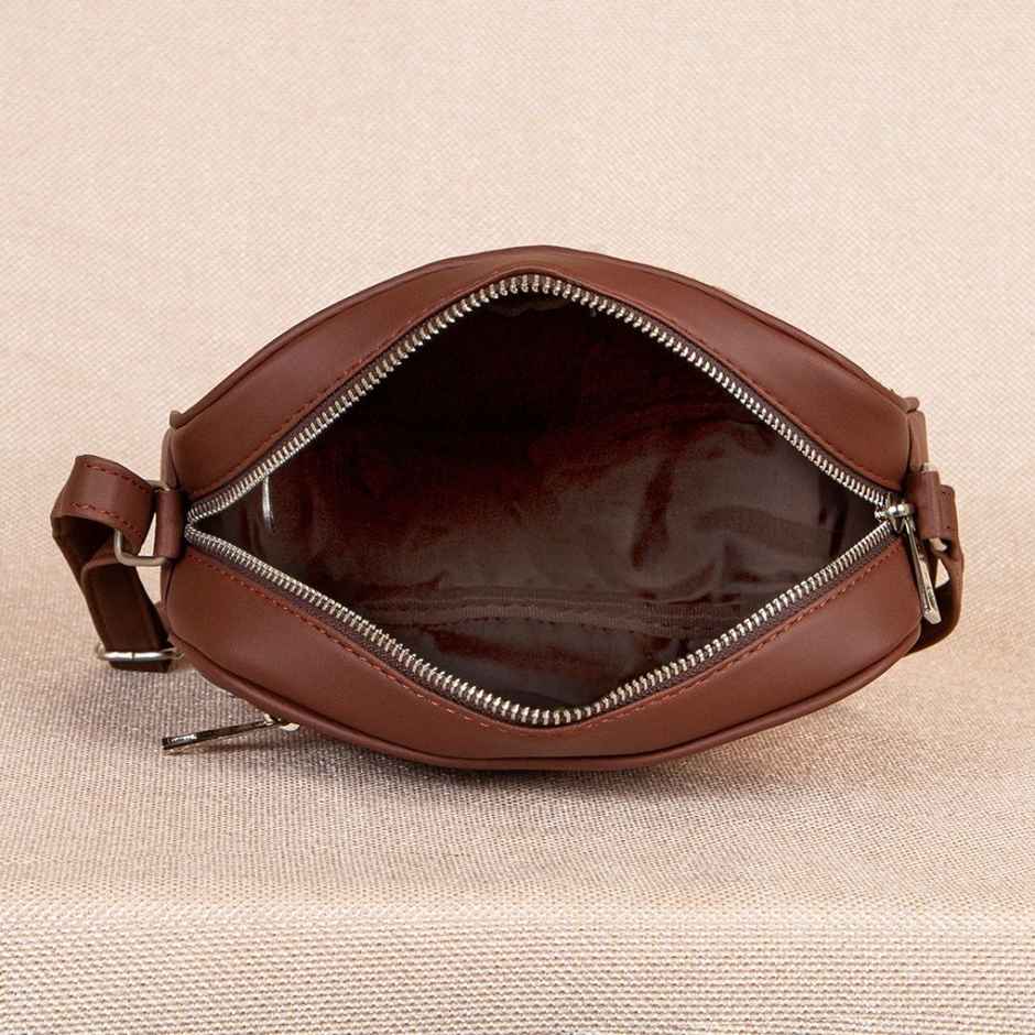 Zouk Women's Floral Vegan Leather and Handcrafted Fabric 2.4 L Sling Bag | Beige and Red - One Size