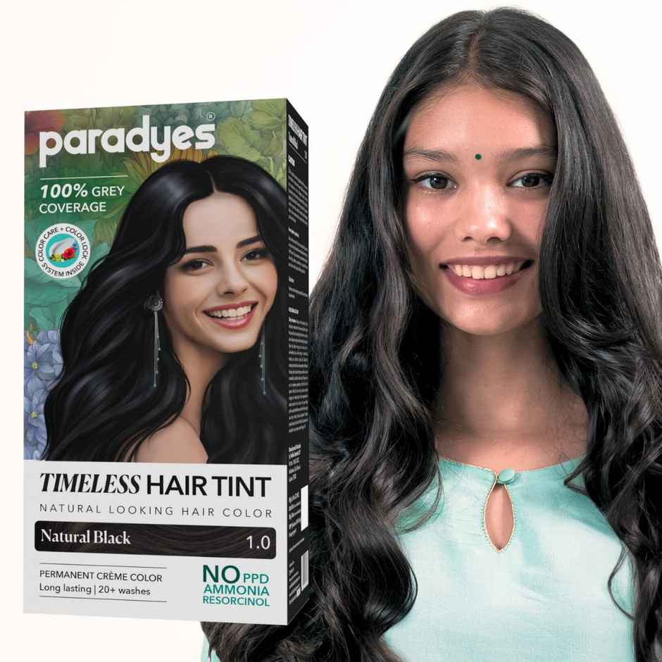 Paradyes Natural Black Timeless Hair Tint, Permanent Crème Hair Colour - 1.0 Natural Black