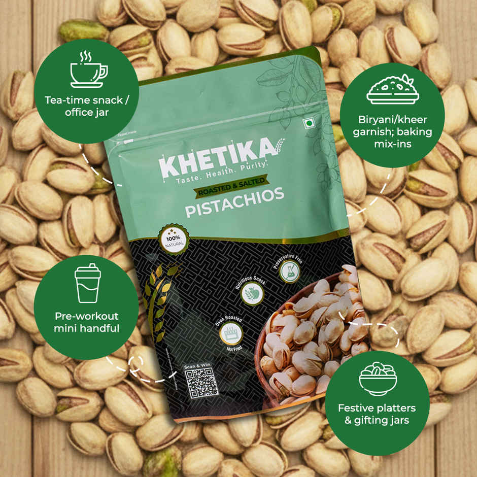 Khetika Premium Roasted & Salted Pistachio | Pista | Zero Preservatives